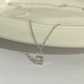 Halskette aus 925er Sterlingsilber mit Vorhängeschloss-Anhänger und funkelndem runden Zirkon - 925er Silber / Weißgold
