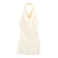 Elegant cream satin halter dress with a smooth silk texture and natural drape neck detail - XS / Apricot