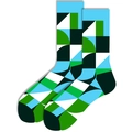 Détail macro de chaussettes mi-mollet à motif géométrique en bleu et vert - Taille 39-45 / Géométrique Bleu Vert