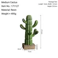 Nordic style medium green resin cactus statue with realistic texture and wood-look base - Medium Cactus-A2-171127