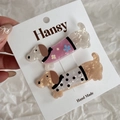 Set of two cute dachshund hair clips in pink floral and brown polka dot patterns - 2Pcs Cartoon Dachshund