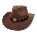 Chapeau de cowboy en feutre marron foncé avec étoile vintage et ruban imprimé - M(56-58cm) / Café
