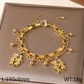 Double-layer gold stainless steel heart bracelet with colorful enamel pendant and beads - Mother Child Balloon Enamel Style (KB203677-Z)