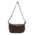 Minimalist coffee brown PU leather crossbody dumpling bag with wide shoulder strap - Coffee