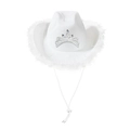 White cowboy hat with rhinestone crown and fluffy feather trim for party costumes - Adult Size (58cm) / White Feather with Silver Thread