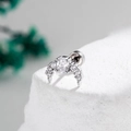 Silver crescent moon cartilage stud earring with cubic zirconia and screw back design - White (Single Piece)