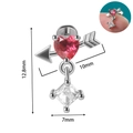 Silver threadless heart arrow labret stud with red zircon and 12.8mm height dimension - Heart Arrow Style (#16)
