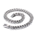 Polished silver stainless steel cuban chain necklace with square mechanical clasp - Steel Square Box Clasp Style (KN93855-Z)