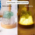 400g Stone + 10cm Warm Light USB Base Clear Quartz + Green Fluorite