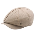 Beige newsboy cap in cotton linen blend with vintage metal logo detail on side - Khaki