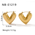 Detail view of 18K gold hollow heart earrings with 3.0cm size and 12.5g weight specs - Gold 3D Hollow Heart Style (NB-E1219) / 18K Gold