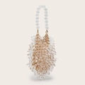 Artistic handmade acrylic beaded handbag in transparent crystal finish for gala - Gold