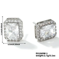 Silver square stud earring with rectangular clear zircon and sparkling pave crystals - Clear White Rectangle Style (E01049W-1)