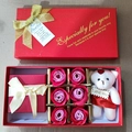 Preserved rose jewelry gift box with teddy bear and soap flowers for special occasions - Soap Flower + Red Gift Box + Red Inner Box Set