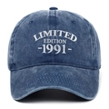 Berretto da baseball in cotone lavato blu navy con ricamo Limited Edition 1991 - Regolabile / Blu navy