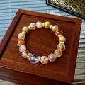 Colorful natural crystal beaded bracelet with gold zircon spacers on wooden box - 59# Yellow Tiger Eye
