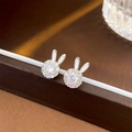 Golden bunny stud earrings with white enamel ears and sparkling zircon accents - Rotating Rabbit (33# Silver Pin-White Rotating Rabbit)