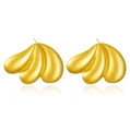 Minimalist chunky golden metal earrings in an abstract wave petal design with matte finish - Matte Satin Geometric Curved