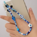 Bijou de téléphone perlé bleu et blanc avec œil porte-bonheur, cœurs et fleurs - ZSZC06-Style Mauvais Œil Cœur Bleu Foncé