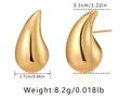 Detailed dimension guide for hollow gold teardrop earrings showing 3.1cm height and 1.7cm width - Weighted Teardrop Style (KE1012) / Gold