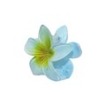 Blue plumeria flower hair claw clip with green gradient center and resin finish - Blue