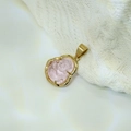 Mini 18k gold stainless steel Laughing Buddha pendant with pink chalcedony gemstone - Transparent Pink