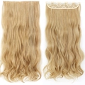 55cm one-piece long wavy golden blonde hair extension with five clips on lace base - Strawberry Blonde Mix Light Blonde (27-613)