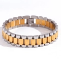 Pulsera de eslabones estilo reloj en acero inoxidable con baño de oro 18K bicolor - Estilo 15mm / Dos colores
