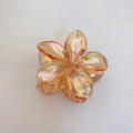 Translucent orange pink pearlized plumeria flower hair claw clip for women - Frangipani Hair Clip / Pack of 12 (8x7x4cm) / Iridescent Transparent Orange