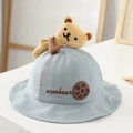 Light blue cotton baby sun hat featuring a plush bear and oreobear cookie embroidery - 8 Months-3 Years (46-50cm) / 02 Blue (Bear Style)