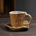 Artisan brown and white glazed ceramic coffee cup and saucer set with a rustic finish - 239 (tall) Lotus Leaf Coffee Cup And Saucer Set 150ml / Universal