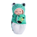 Mini sleeping baby doll dressed in a green and white frog plush pajama suit - Little Frog Sleeping Baby (OPP Bag)