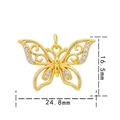 Golden butterfly pendant with white zircons, measuring 16.5mm by 24.8mm on white background - Gold White Zirconia-Butterfly 0859