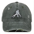 Distressed charcoal baseball cap featuring Wednesday Addams hand embroidery and torn edges - One Size / Green