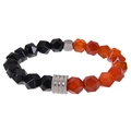 Bracelet élastique en obsidienne et œil de tigre facetté 10mm avec perles en métal argenté - Agate Rouge Facettée & Obsidienne
