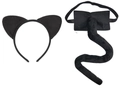 Détail de serre-tête oreilles de chat noires en peluche et queue assortie pour costume - Serre-tête Oreilles de Chat Et Queue de Chat