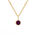 Rose gold stainless steel necklace with June amethyst round rhinestone pendant - June Purple - Rose Gold