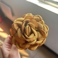 Handmade mustard yellow fabric rose hair claw clip with multi-layered 3D flower petals - 9cm / Gold