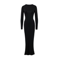 Abito lungo bodycon a maniche lunghe in nero solido con design minimalista - S / Nero