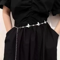 Silver metal waist chain featuring white butterfly charms with rhinestones on black dress - Simple Butterfly K0185A