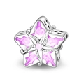 Silberner Sternanhänger mit violettem Emaille und rosa Zirkon auf weißem Hintergrund - Vogel Silhouette Lila Stern-Stil (Z-042)