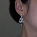 Sparkling rotating Christmas tree drop earrings with cubic zirconia in silver finish - D0495 Christmas Tree Drop Earrings - Silver
