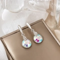 Silver drop earrings featuring large iridescent round gems and white crystal pavé accents - Silver Colorful Gemstone