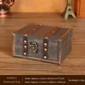 Vintage gray wood jewelry box with leather strap and antique brass latch 15x12cm - Square Distressed Gray