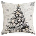 Detalle de funda de cojín navideña blanca con elegante árbol en plata y champán - 45x45cm Una cara sin relleno / Árbol de Navidad champán