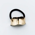 Elegant elastic hair tie featuring a polished gold wavy metal alloy ornament and black band - Wavy Metal Accent (Hair Tie 38)