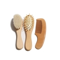 3-piece wooden baby hairbrush set with soft bristles and natural scalp massage comb - He Wood Wool Brush 3-Piece Set
