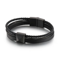 Bracciale multistrato in pelle intrecciata nera con ciondolo a piramide in metallo opaco - Stile Nero (KB147380-KLHQ)