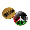 Detail of Palestine flag peace sign pin with bronze metal backing and glossy finish - Vintage Peace Sign Style (Copper JY008763-7)