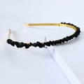 Handmade headband with black natural crystal stone chips and golden wire wrapping - Single Row / Obsidian-Single Row